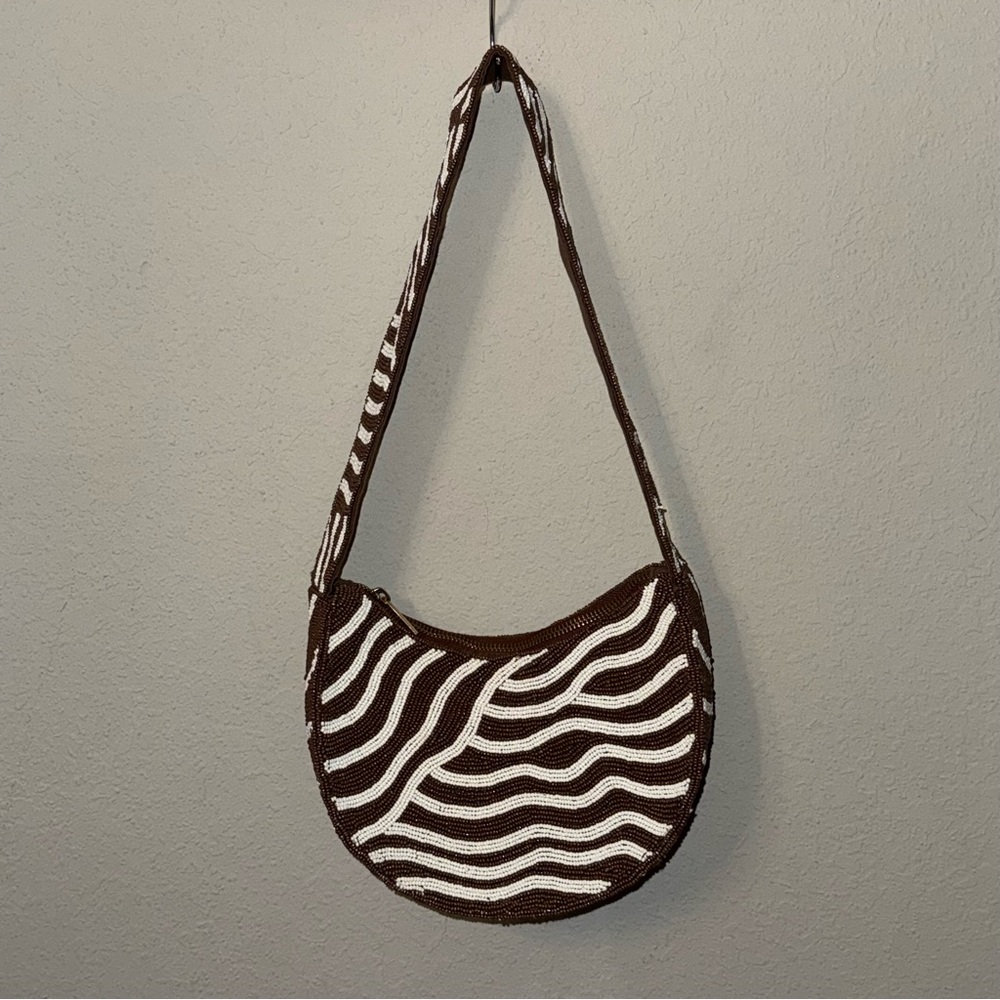 Anthropologie Crescent Beaded Shotkder Bag - Picture 6 of 14